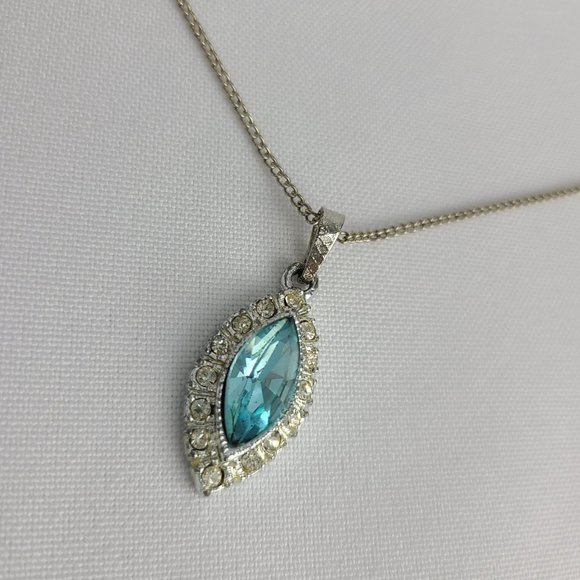 Silver & Blue Rhinestone Choker Necklace - Picture 1 of 6